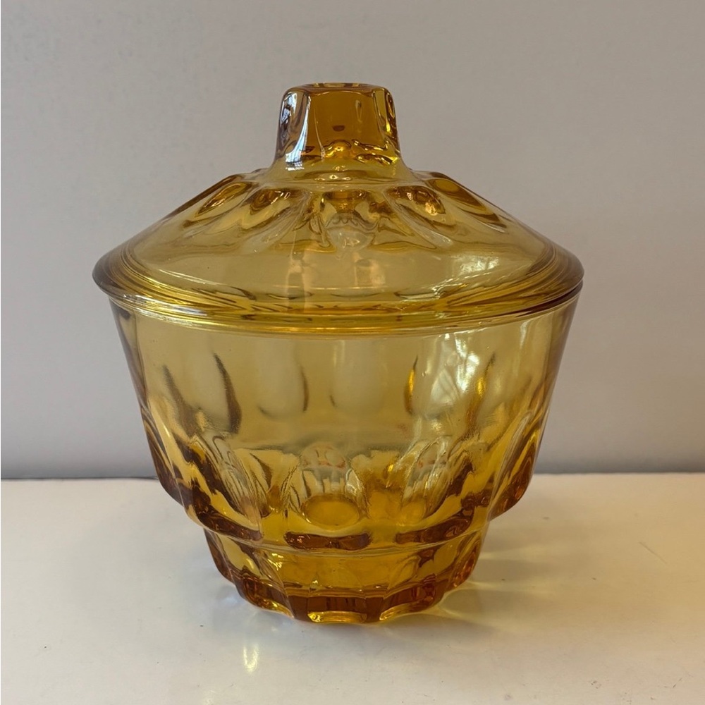 Vintage Hazel-Atlas REFLECTIONS amber covered candy dish flat bottom EUC 1950's